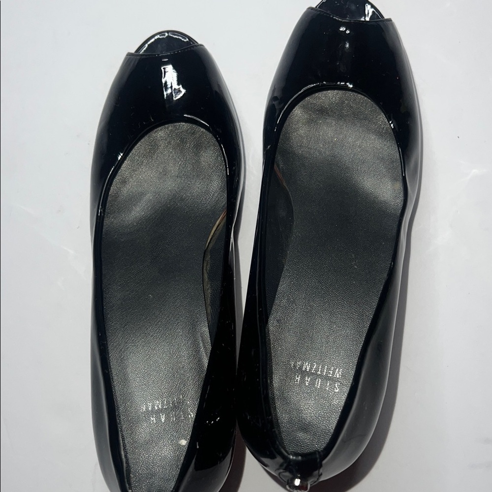 Stuart Weitzman Glossy Black Peep-Toe Heels - Picture 8 of 10
